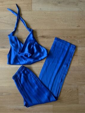Blue Satin Halter Set